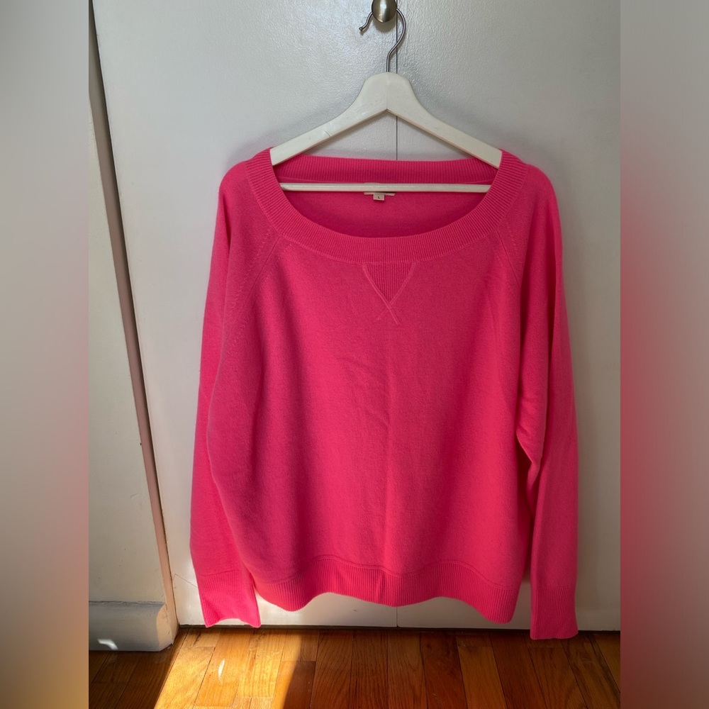 J. Crew Bright Pink Wide Neck Sweatshirt-Style Cashmere Sweater